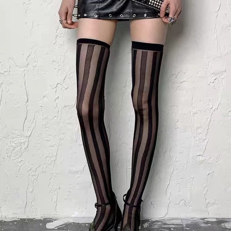 Sexy Striped Sheer Thigh High Stockings