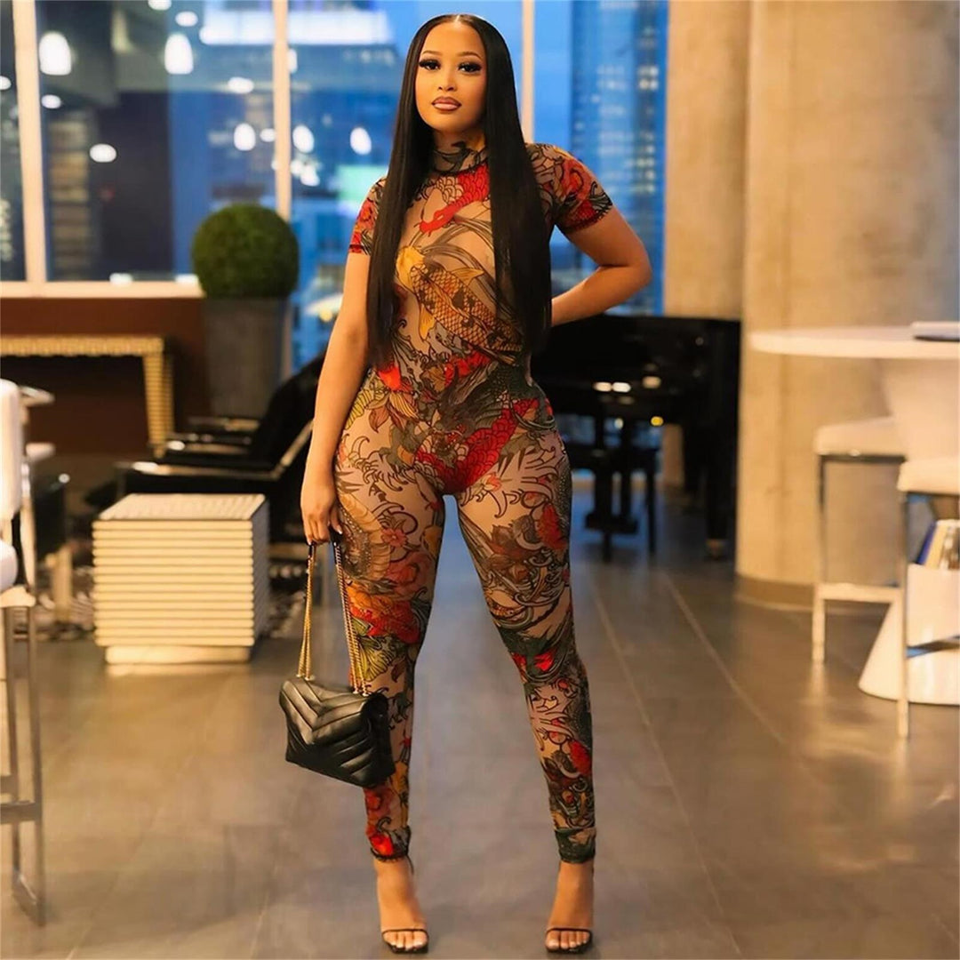Koi Dragon Tattoo Sheer Mesh Bodysuit