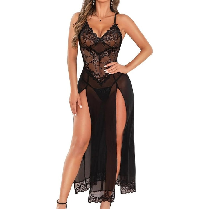Sheer Lace Slit Nightgown