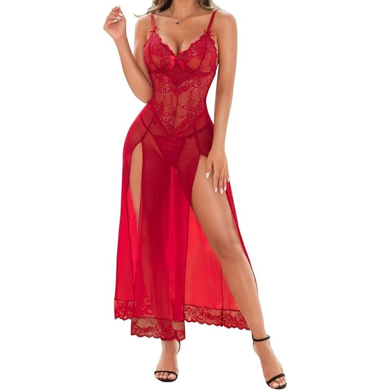 Sheer Lace Slit Nightgown