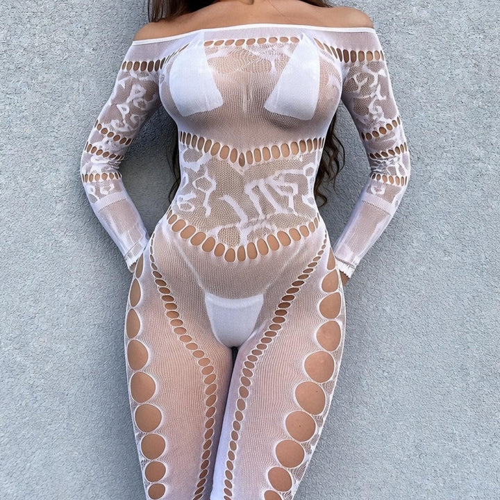 Off-Shoulder Side Cutout Fishnet Bodystocking