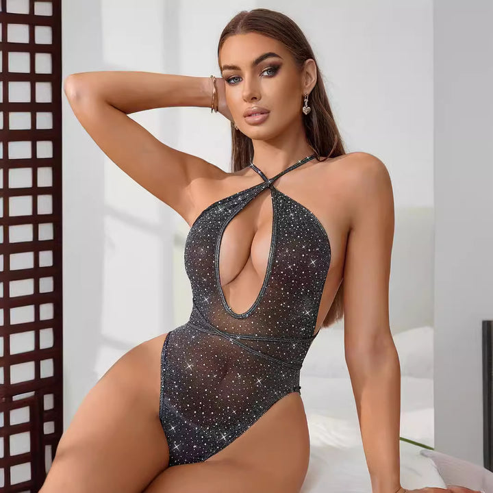 Glitter Starry Mesh Halter Bodysuit