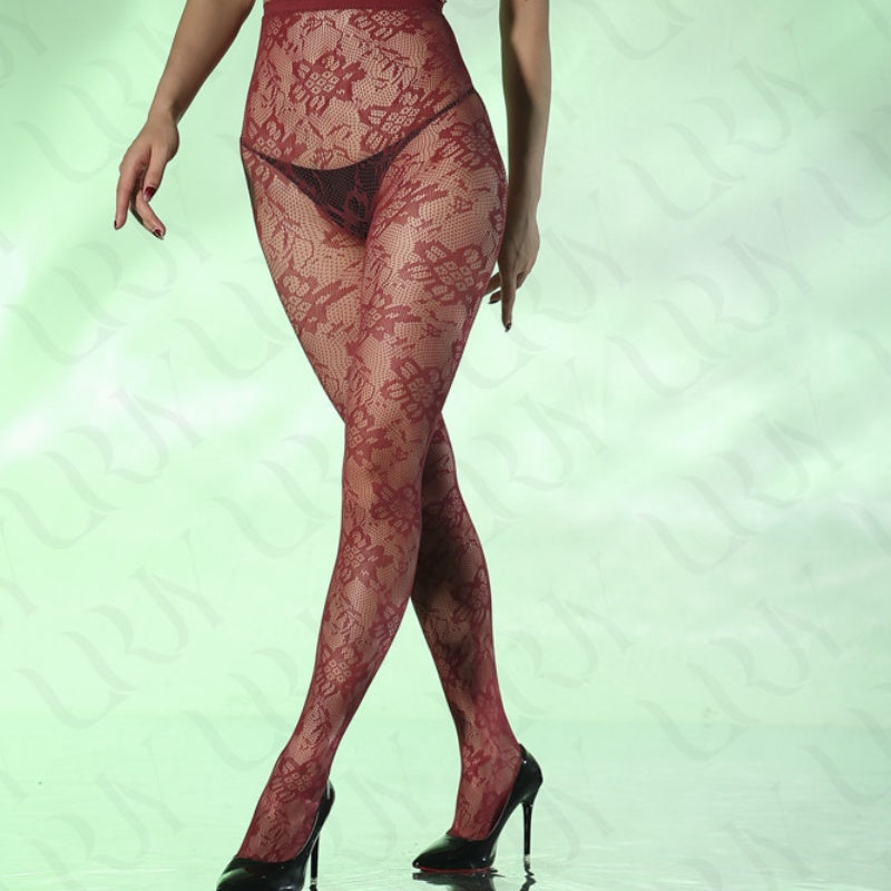Floral Lace Crotchless Bodysuit Stockings