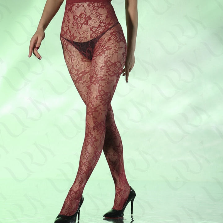 Floral Lace Crotchless Bodysuit Stockings
