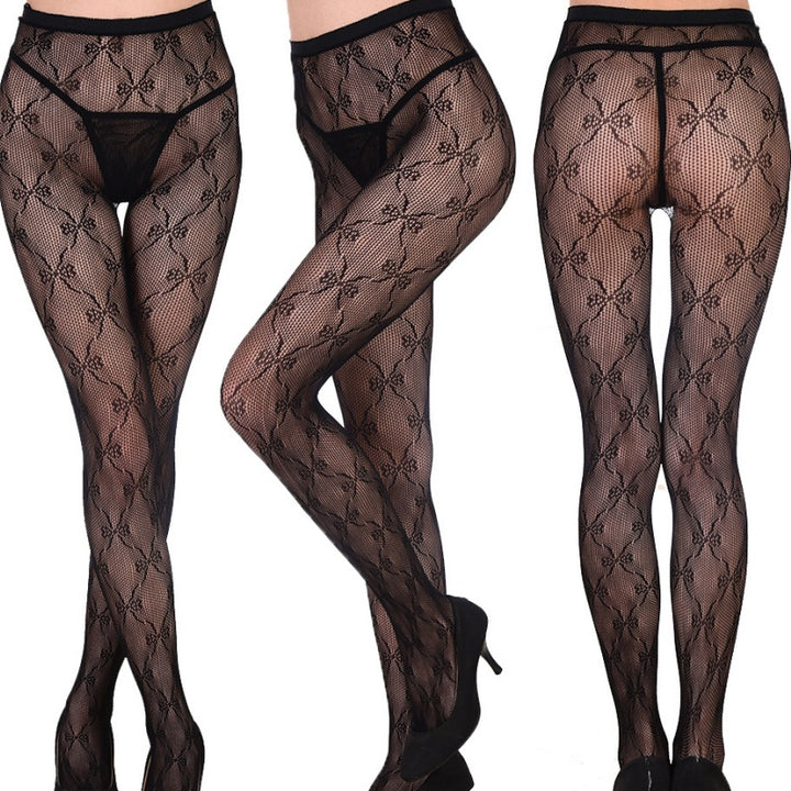 Bow Knot Fishnet Crotchless Pantyhose