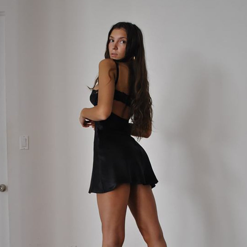 Sexy Satin Lace Cup Mini Slip Dress