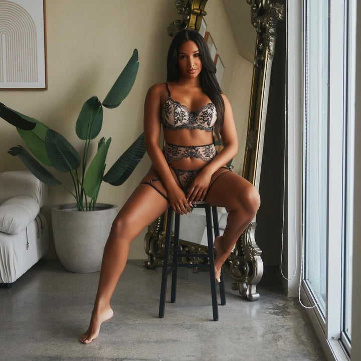Sexy Lace Floral Bra & Garter Thong Set