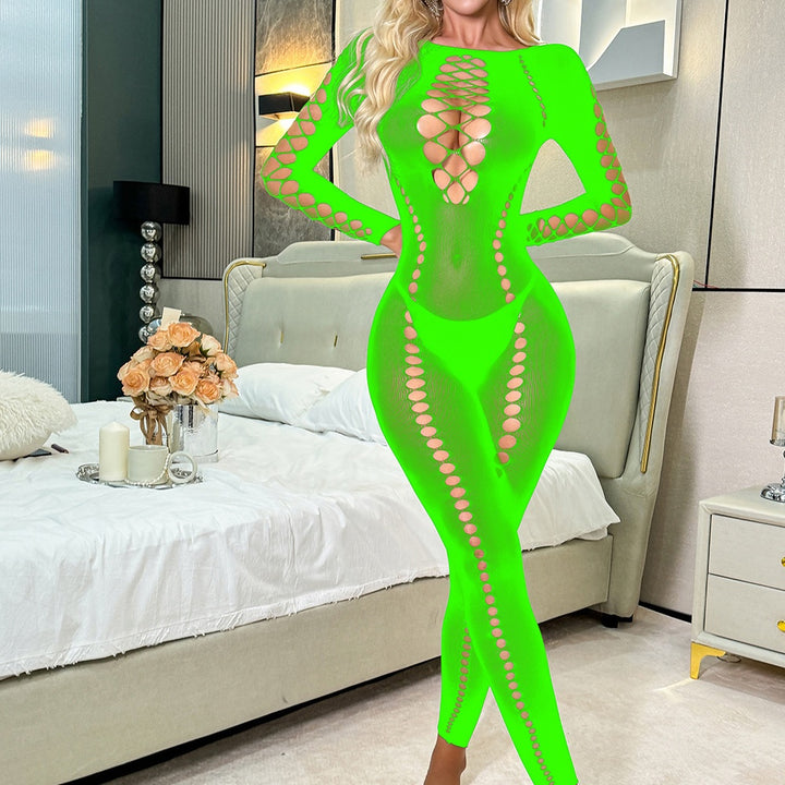 Long Sleeve Hollow Circle Fishnet Bodystocking
