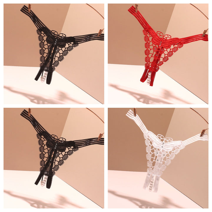 Pearl String Butterfly Crotchless Lace Thong
