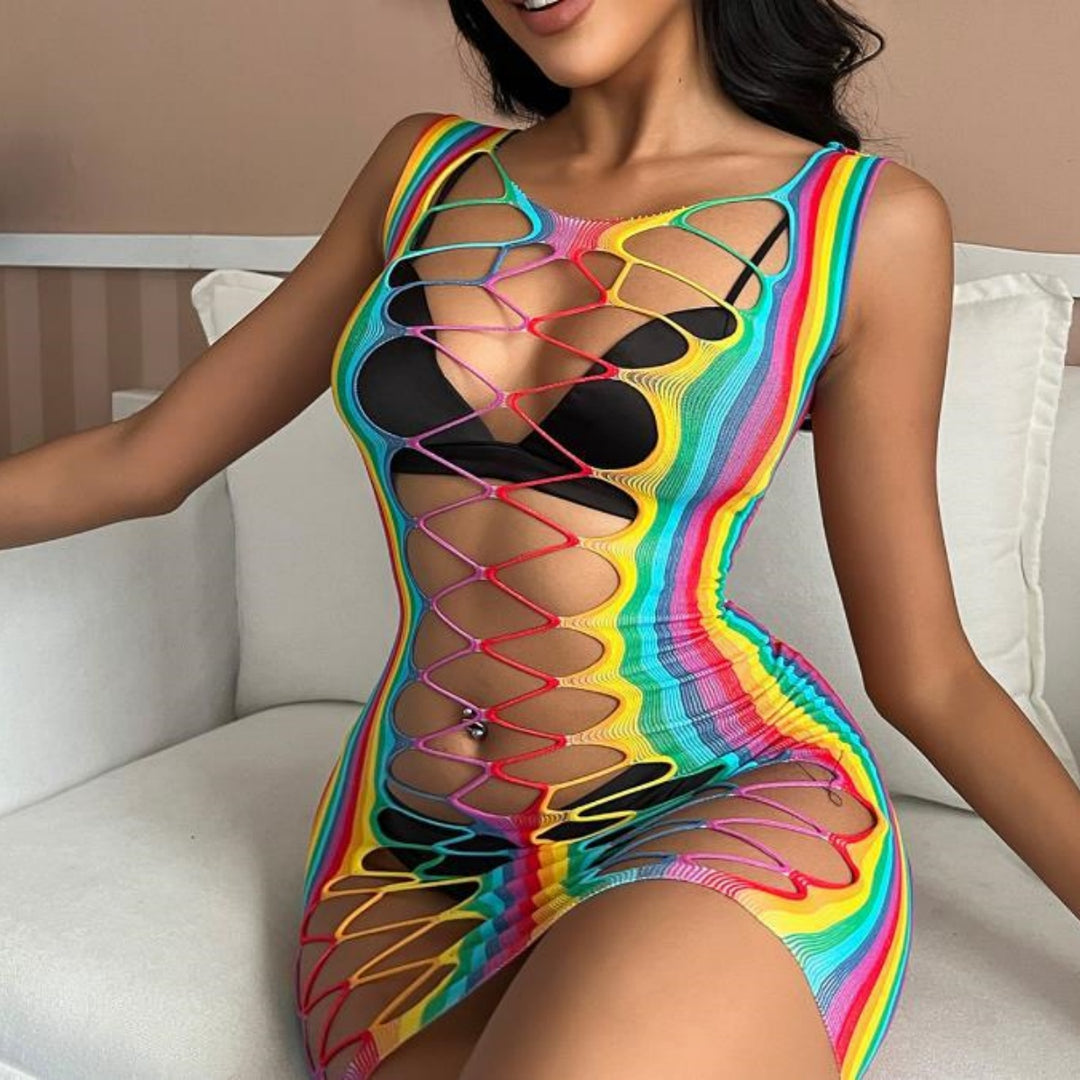 Electric Rainbow Fishnet Cutout Set