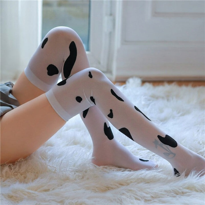 Cow Print Sheer Thigh-High Stockings